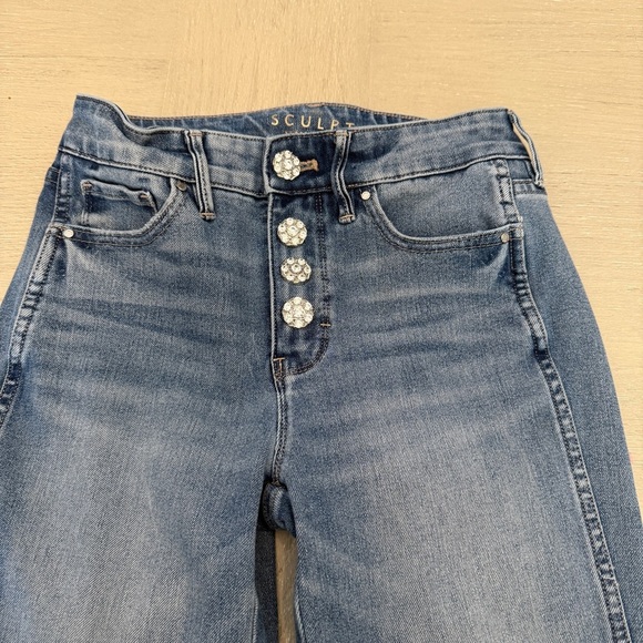 White House Black Market Sculpt Straight Leg Denim Jeans with Rhinestone buttons - Picture 7 of 7